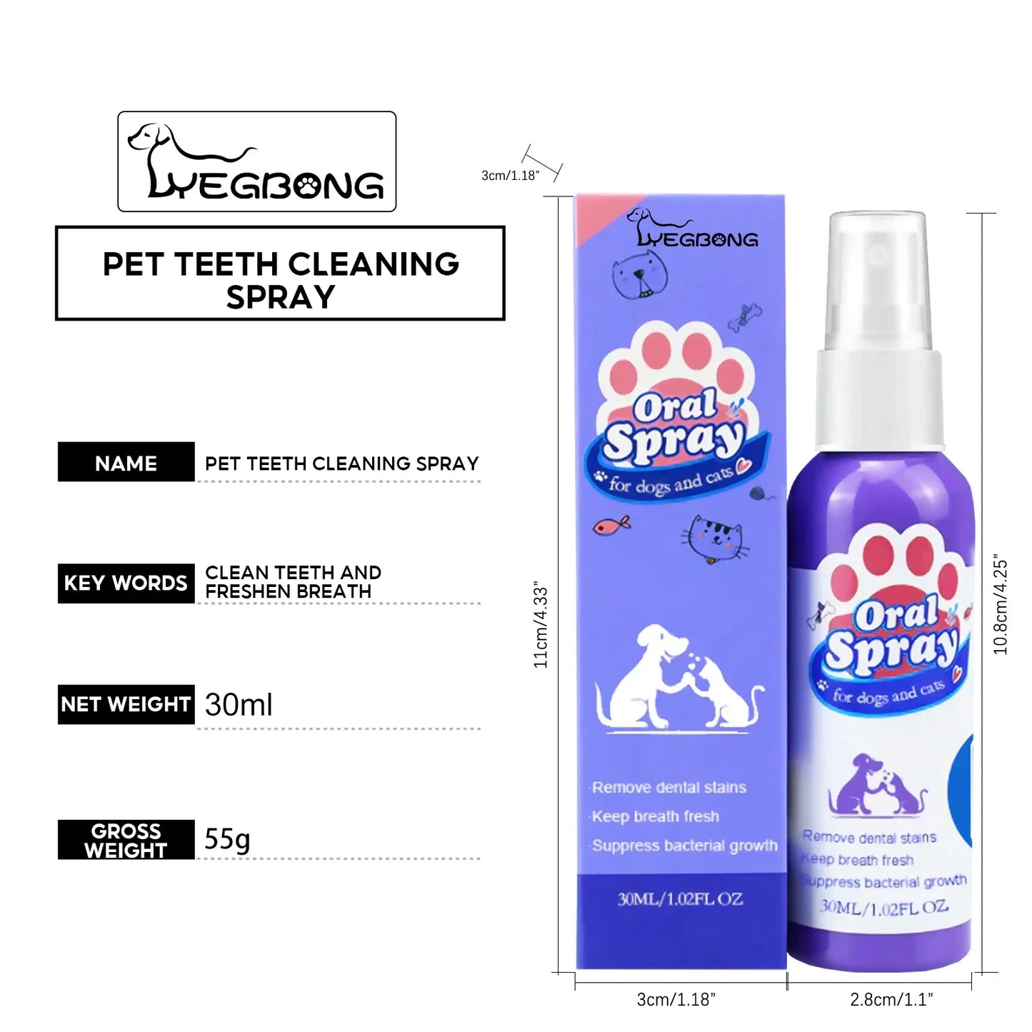 Pet Teeth Cleaning Spray Dog Cat Oral Care Tool Calculus Stain Remover Deodorant for Kitten Bad Breath Treatment