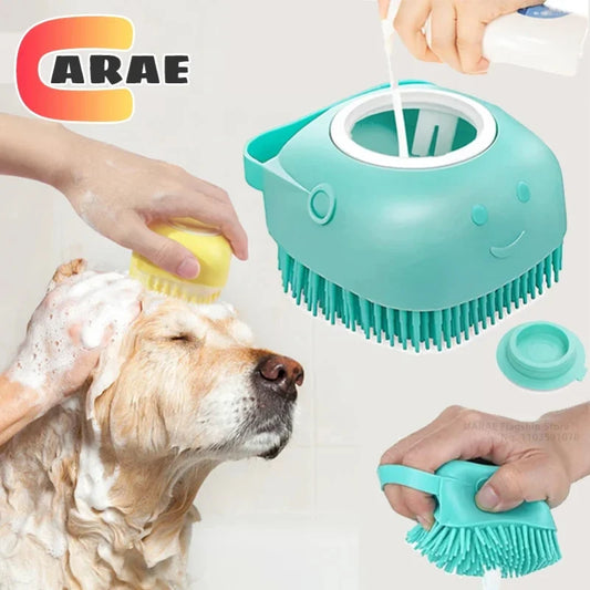 Soft Silicone Pet Bathing Brush Pet Massage Shampoo Dispenser Rubber Bristle Grooming Tool for Dogs Cats