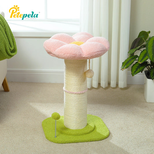 Road Flower Cat Scratching Post with Sisal and Play Balls – Double Tier