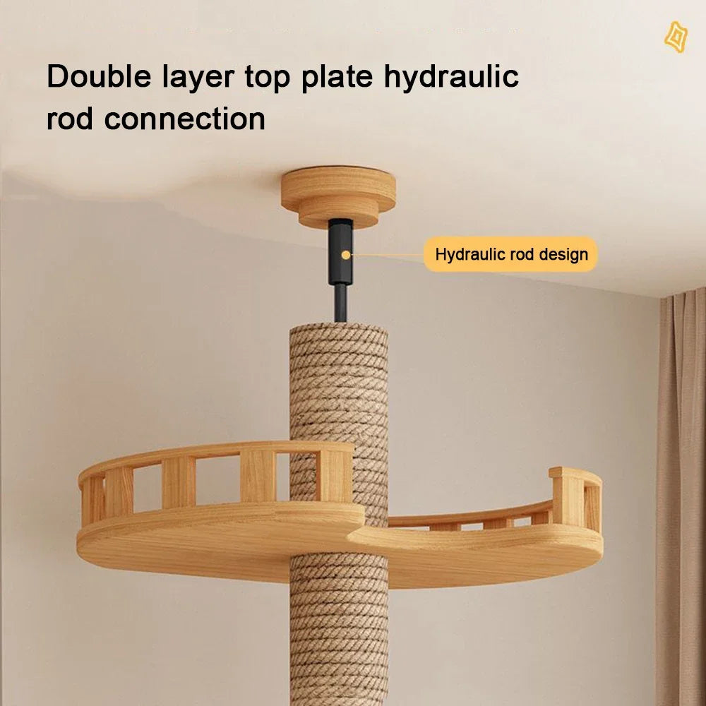 5-Layer Adjustable Cat Tree House Tower – Floor to Ceiling with Flannel Hammock