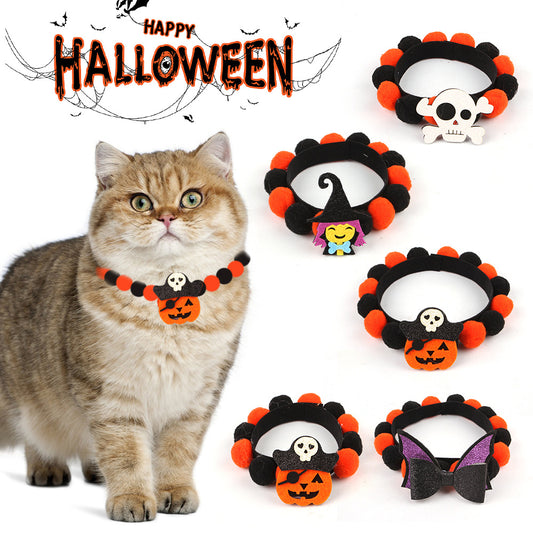 Halloween Pet Fur Ball Collar Pumpkin Accessories